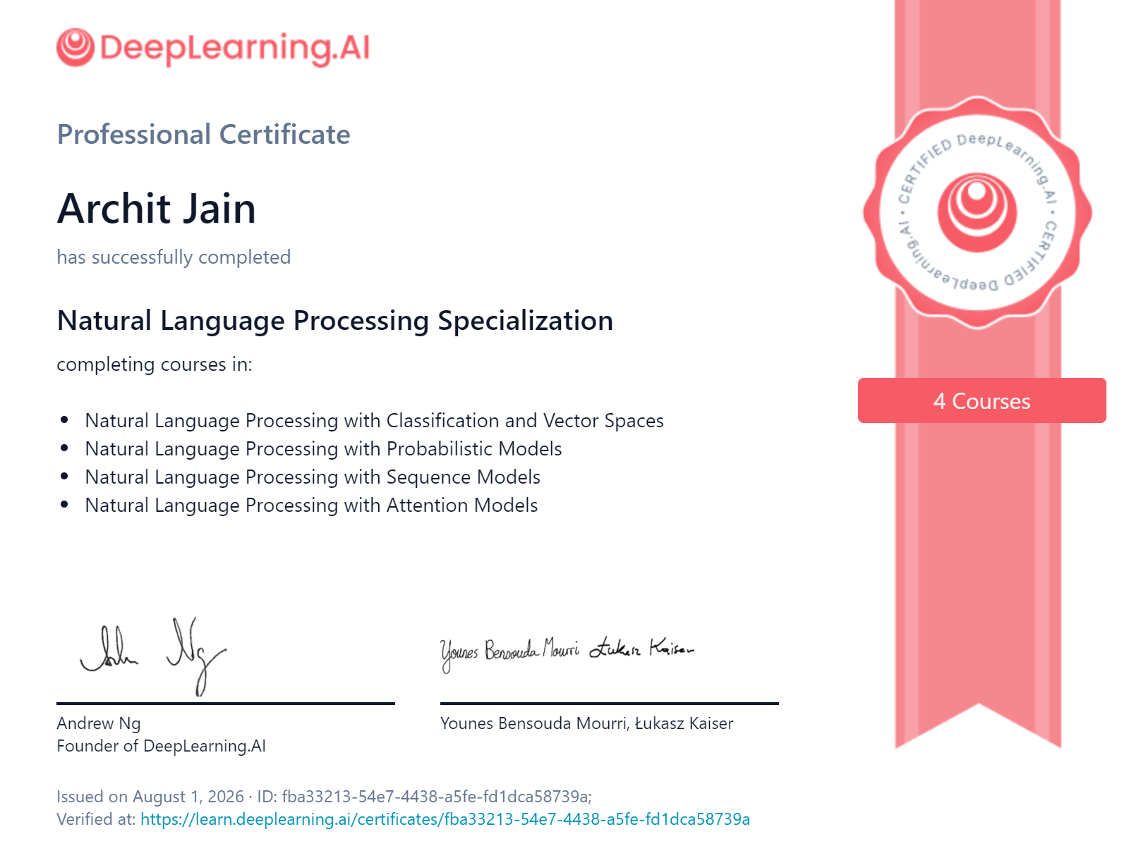 Natural Language Processing Specialization